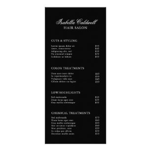 Elegant Hair Salon Black Price List Rack Card