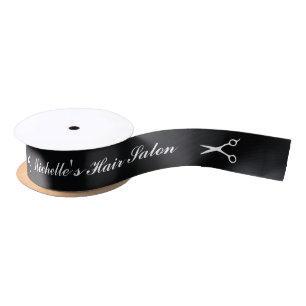 Elegant hair salon gift ribbon with scissors logo satin ribbon