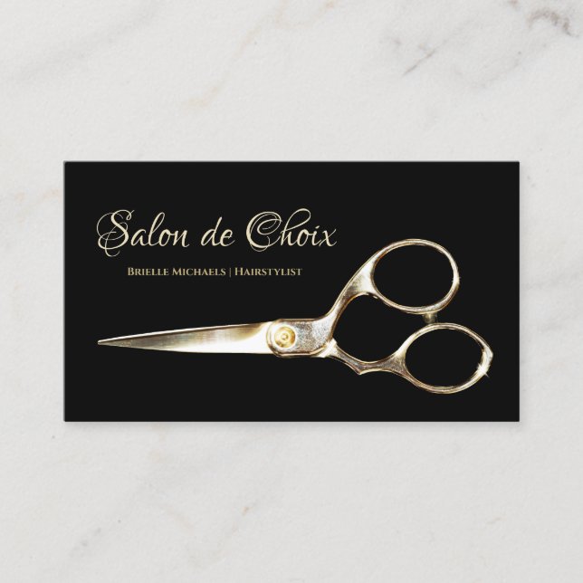 Elegant Hair Salon Gold Hair Stylist Scissors Business Card (Front)