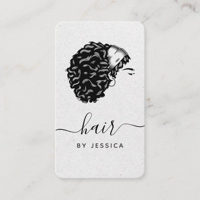 Elegant Hair Salon Grey Kraft Paper Afro Hair Girl Business Card (Front)
