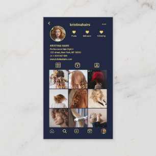 Elegant Hair Salon QR Code Instagram Photo Grid Business Card