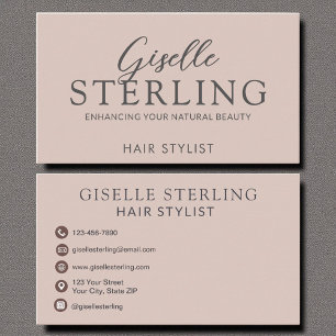 Elegant Hair Stylist Blush Pink Script  Business Card