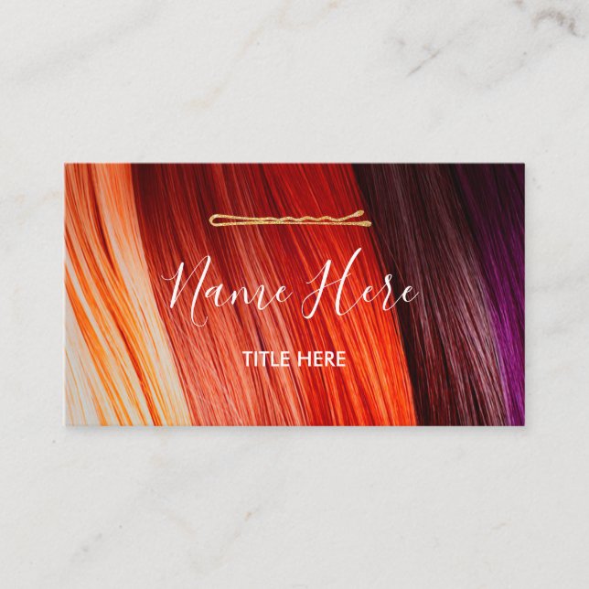 Elegant Hair Stylist Business Card with Hair Clips (Front)