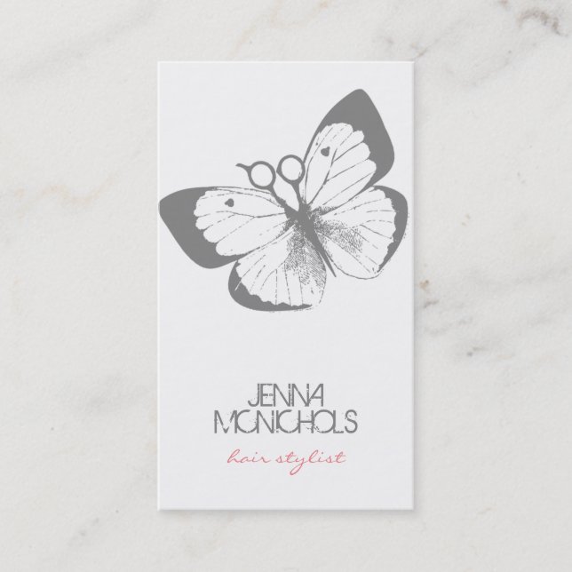 elegant hair stylist butterfly pink simple pretty business card (Front)