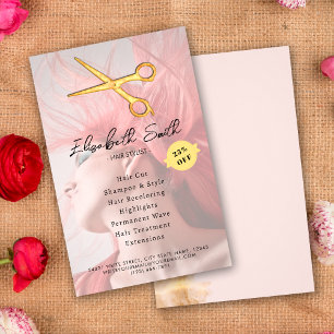Elegant Hair Stylist Hair Gold Scissors Chic Pink Flyer