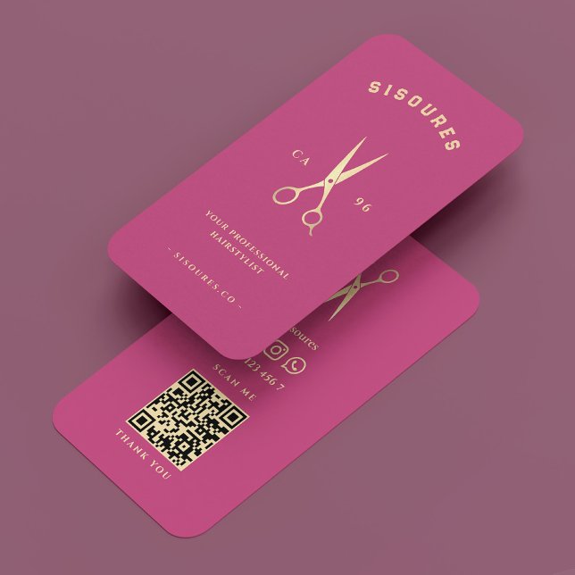 Elegant Hair Stylist Pink Gold Scissors Barber  Business Card (Elegant Hair Stylist Pink Gold Scissors Barber Business Card
)