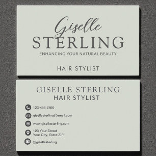Elegant Hair Stylist Sage Green Modern Script  Business Card