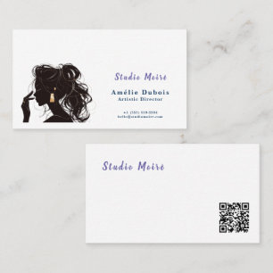 Elegant Hair Stylist Studio Moire QR Code Business Card