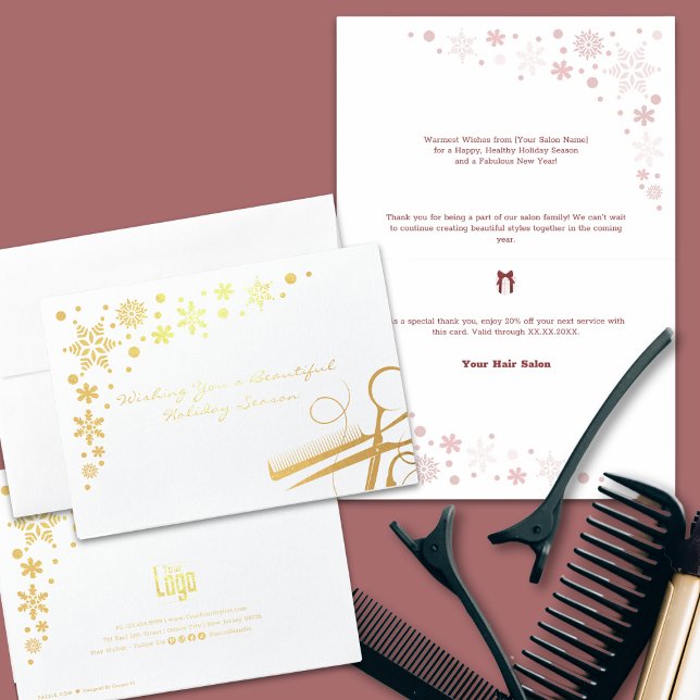 Elegant Hair Tools & Snowflake Holiday Season Gold Foil Card (Elegant Beautiful Holiday Season Gold Foil Foil Card)