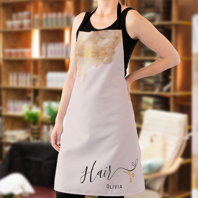 Elegant Hairdresser Gold Scissors Hairstylist Name Apron (Creator Uploaded)