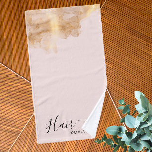 Elegant Hairdresser Gold Scissors Hairstylist Pink Hand Towel