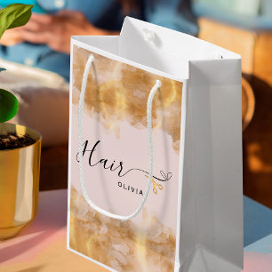 Elegant Hairdresser Gold Scissors Hairstylist Pink Small Gift Bag