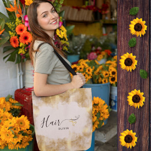 Elegant Hairdresser Gold Scissors Hairstylist Pink Tote Bag