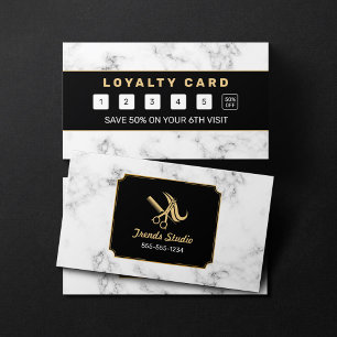 Elegant Hairstylist Black Gold Marble Loyalty Card