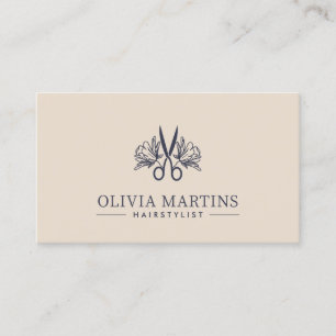 Elegant Hairstylist Cream & Charcoal QR Code Logo Business Card