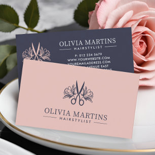 Elegant Hairstylist Petal & Charcoal QR Code Logo Business Card