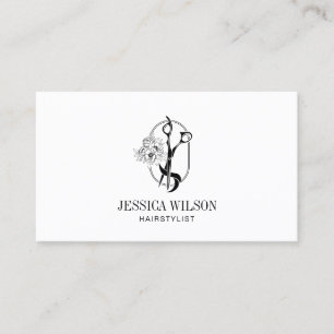 Elegant Hairstylist Scissors Floral Petals QR Code Business Card