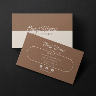 Elegant Hairstylist Script Brown & Biege Minimal Business Card