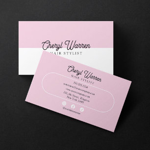 Elegant Hairstylist Script White & Pink Minimal Business Card
