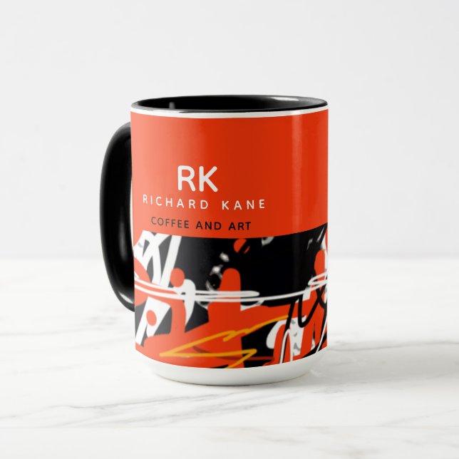 Elegant Half-Red Half-Abstract Mug with Name (Front Left)