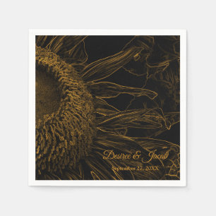 Elegant Half Sunflower Gold Black Floral Art Napkin