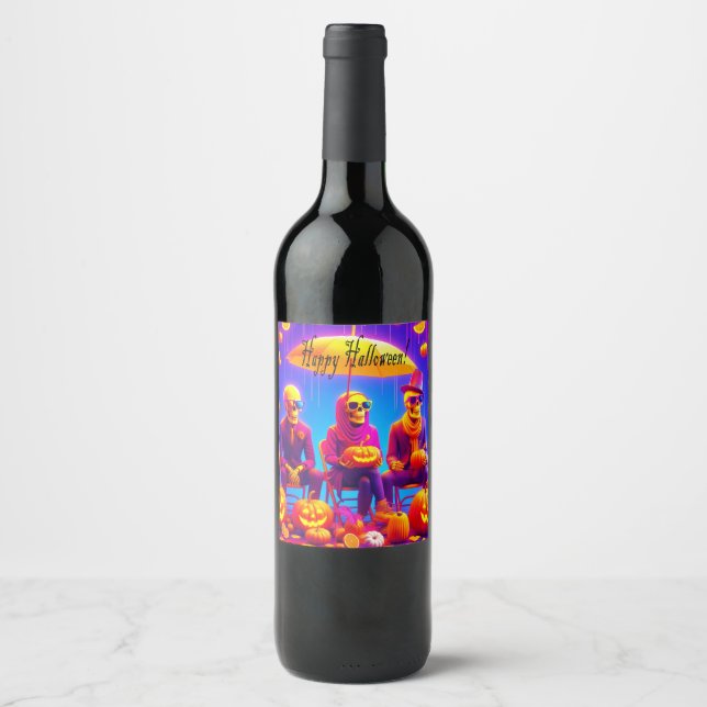 Elegant Halloween: A Stylish Skeleton Soiree Wine Label (Front)