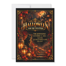 Elegant Halloween Black Cat Party Invitation