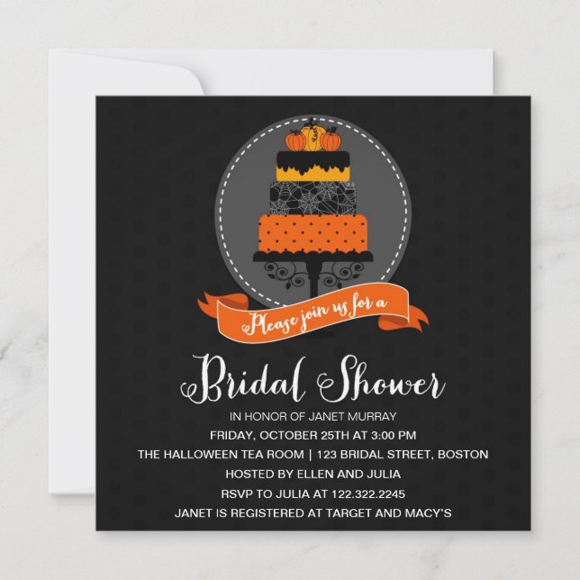 Elegant Halloween Cake Bridal Shower Invitation (Front)