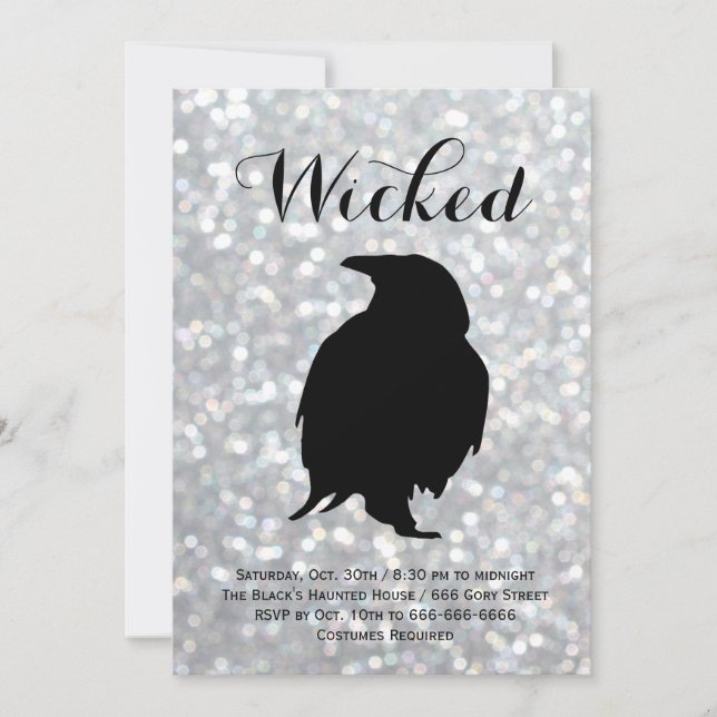 Elegant Halloween Costume Party - Raven Sparkles Invitation (Front)