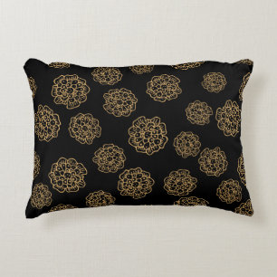 Elegant Halloween Golden Yellow Flowers on Black Decorative Cushion