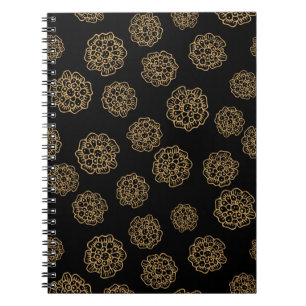 Elegant Halloween Golden Yellow Flowers on Black Notebook