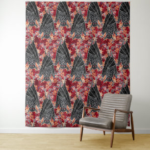 Elegant Halloween Golden Yellow Flowers on Black Tapestry