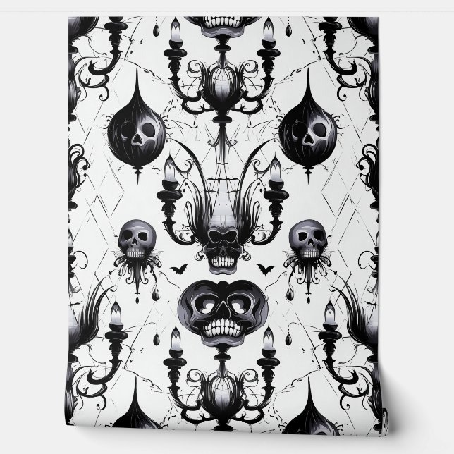 Elegant Halloween Gothic Pattern Skeletons Black   Wallpaper (Unrolling)