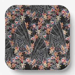 Elegant Halloween Opulent Bats on Black Paper Plate