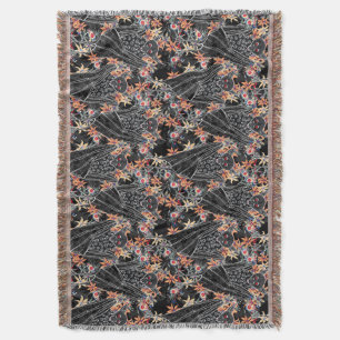 Elegant Halloween Opulent Bats on Black Throw Blanket
