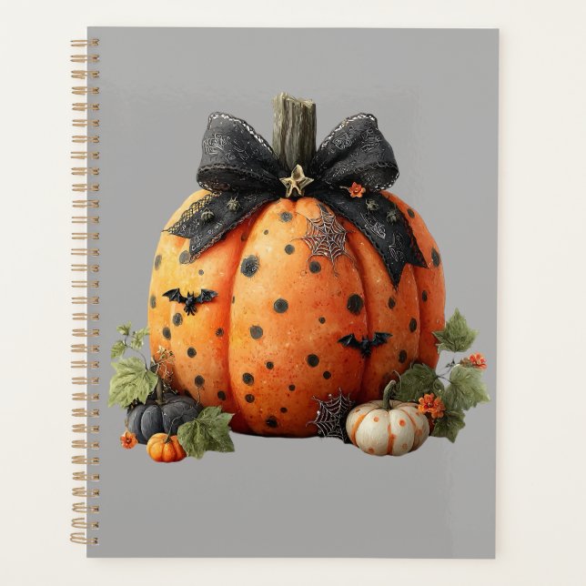 Elegant Halloween Pumpkin with Black Bow Planner (Front)