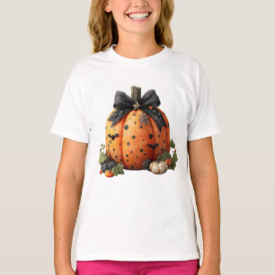 Elegant Halloween Pumpkin with Black Bow T-Shirt
