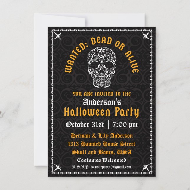 Elegant Halloween Skull Invitation (Front)