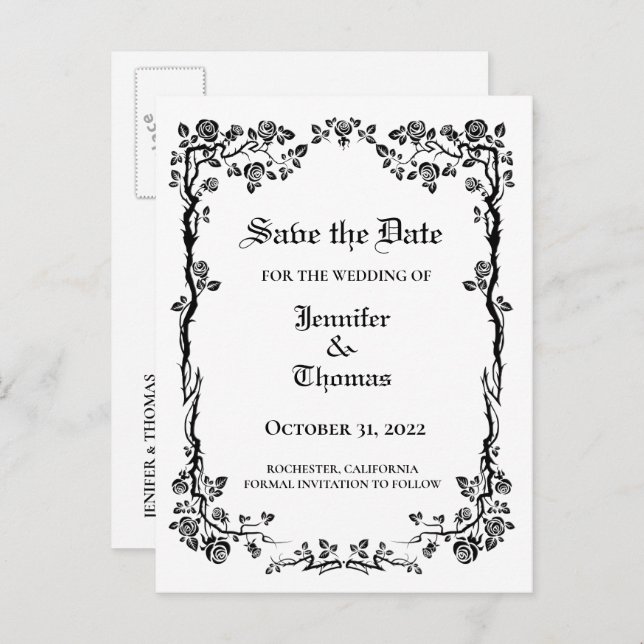 Elegant halloween wedding save the date postcard (Front/Back)