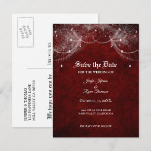 Elegant halloween wedding save the date postcard