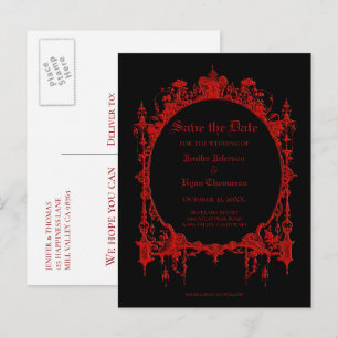 Elegant halloween wedding save the date postcard