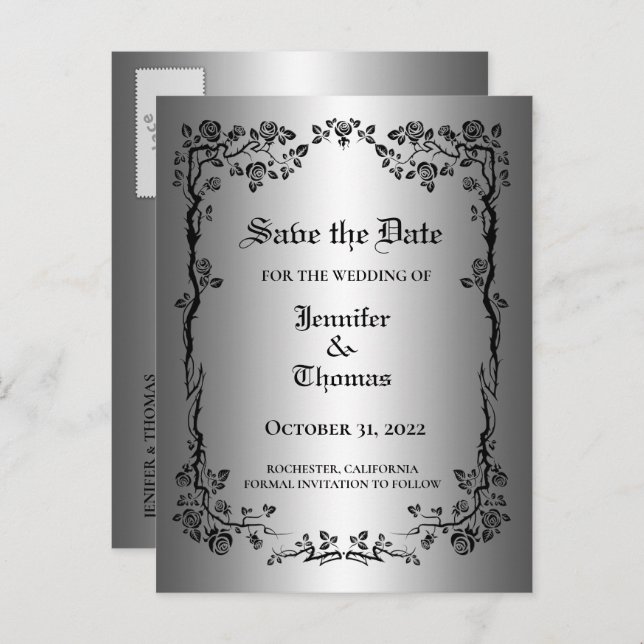 Elegant halloween wedding save the date postcard (Front/Back)