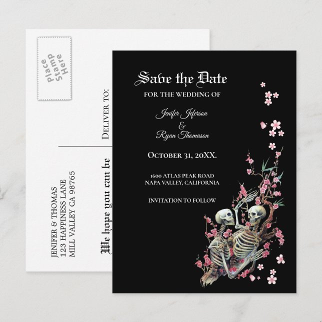 Elegant halloween wedding save the date postcard (Front/Back)