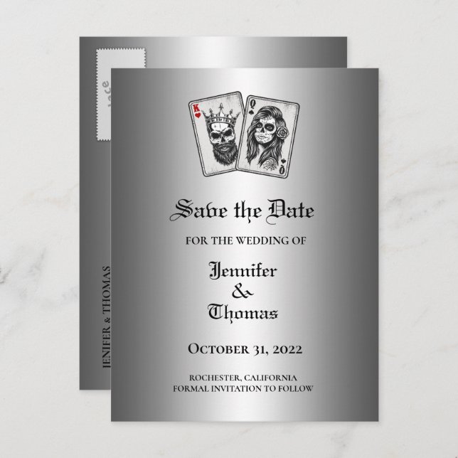 Elegant halloween wedding save the date postcard (Front/Back)