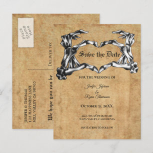 Elegant halloween wedding save the date postcard