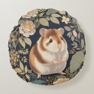 Elegant Hamster William Morris Inspired Floral Round Cushion