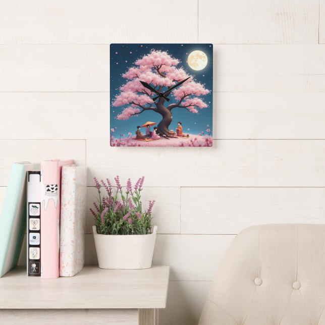 Elegant Hanami Cherry Blossom Wall Clock (Reading Room)