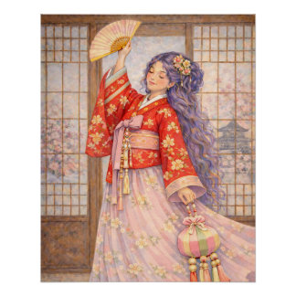 Elegant Hanbok with Fan Poster
