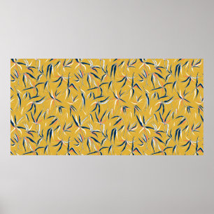 Elegant hand drawn bamboo leaves in a tossed patte poster