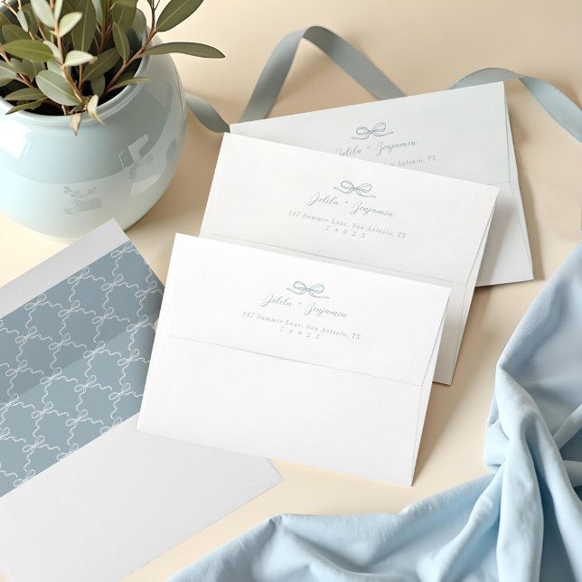 Elegant Hand Drawn Blue Bow & Ribbon Wedding Envelope (Elegant Hand Drawn Blue Bow & Ribbon Wedding Envelope)